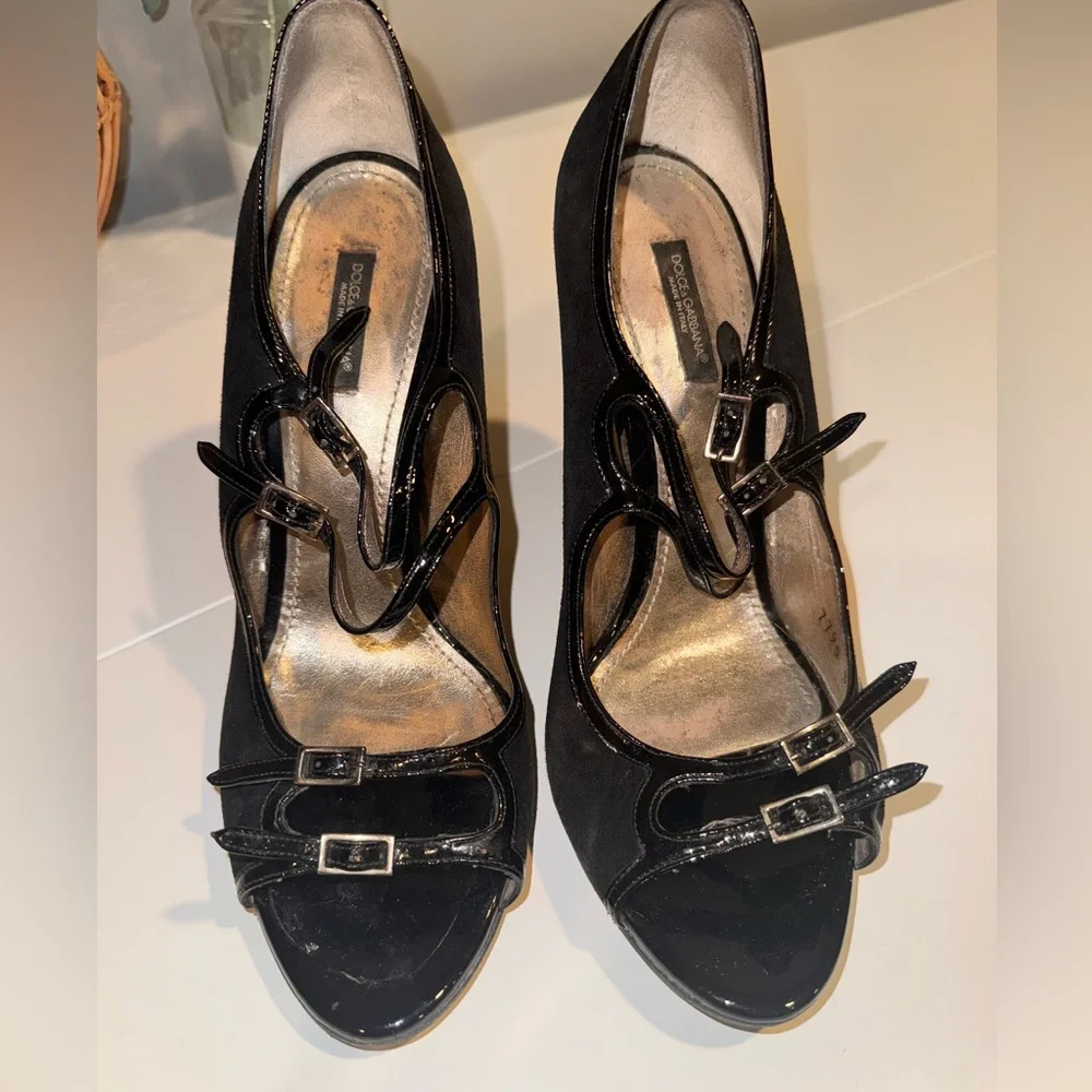Dolce & Gabbana Black Strappy Suede Heels - Picture 2 of 9